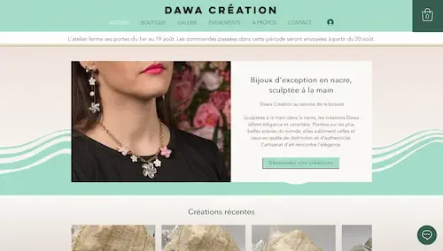 Page d'accueil du site de Dawa Création, artisanat d'art, Saint-Saturnin-les-Avignons