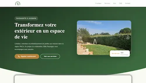 Page d'accueil du site de Elith Paysages, paysagiste, Avignon