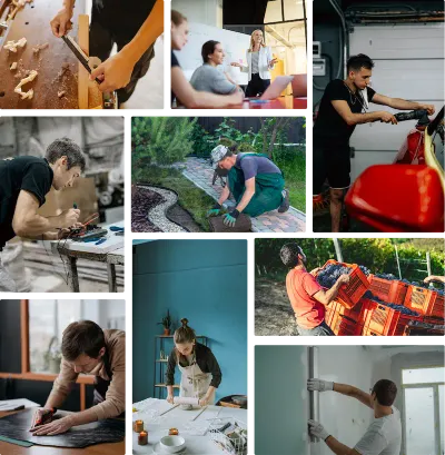 Menuisier, paysagiste, carrossier, céramiste, viticulteur et plaquiste au travail