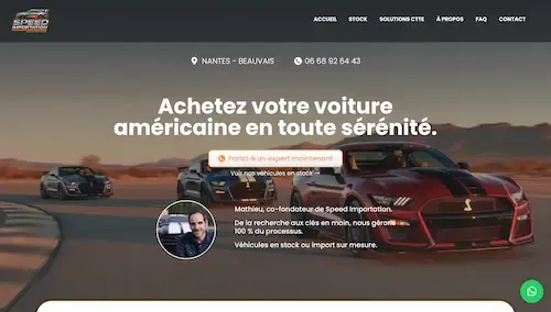 Page d'accueil du site de Speed Importation, vente automobile, Nantes / Beauvais